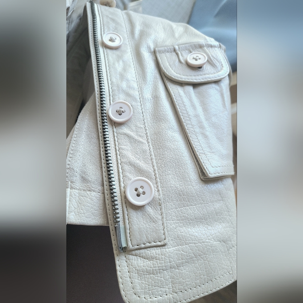 Women's Genuine Leather Cream Jacket Size XXS - Picture 4 of 4